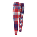 Blue Red And White USA Plaid Print Men's Compression Pants