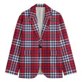 Blue Red And White USA Plaid Print Men's Cotton Blazer