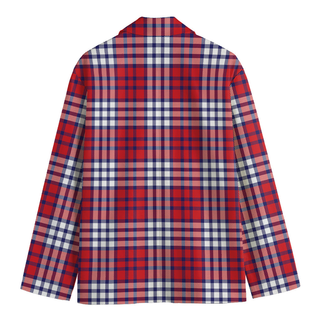 Blue Red And White USA Plaid Print Men's Cotton Blazer
