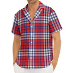 Blue Red And White USA Plaid Print Men's Deep V-Neck Shirt