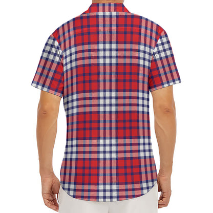 Blue Red And White USA Plaid Print Men's Deep V-Neck Shirt