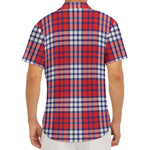 Blue Red And White USA Plaid Print Men's Deep V-Neck Shirt