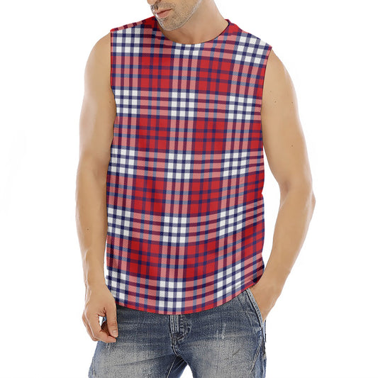 Blue Red And White USA Plaid Print Men's Fitness Tank Top