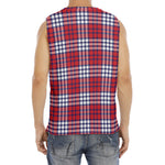 Blue Red And White USA Plaid Print Men's Fitness Tank Top