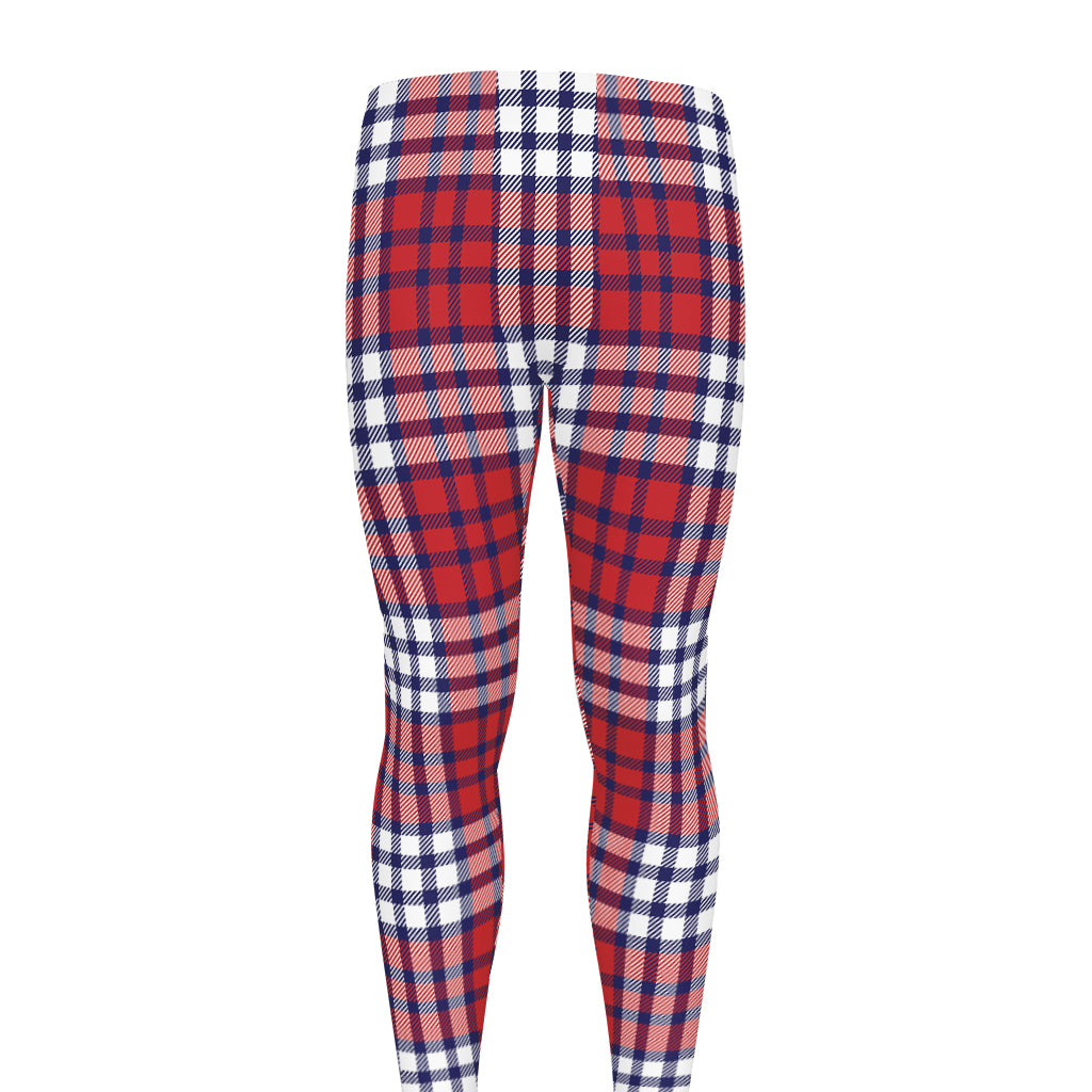 Blue Red And White USA Plaid Print Men's leggings