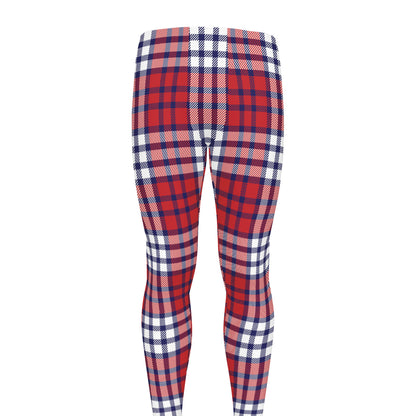 Blue Red And White USA Plaid Print Men's leggings