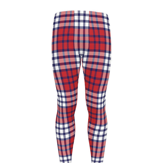Blue Red And White USA Plaid Print Men's leggings