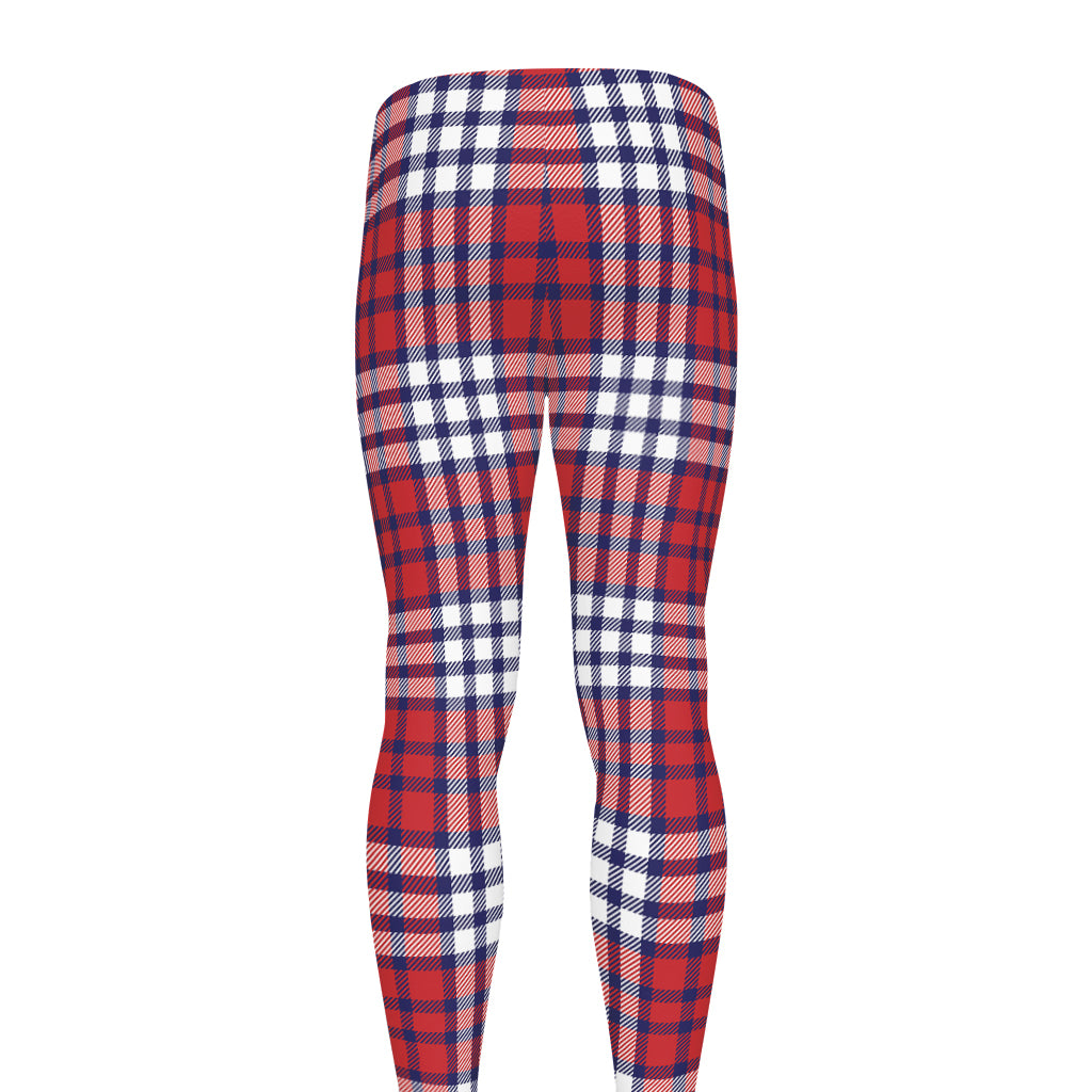 Blue Red And White USA Plaid Print Men's leggings