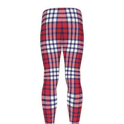 Blue Red And White USA Plaid Print Men's leggings