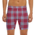 Blue Red And White USA Plaid Print Men's Long Boxer Briefs