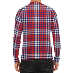 Blue Red And White USA Plaid Print Men's Long Sleeve Rash Guard