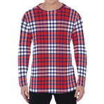 Blue Red And White USA Plaid Print Men's Long Sleeve T-Shirt