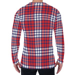 Blue Red And White USA Plaid Print Men's Long Sleeve T-Shirt