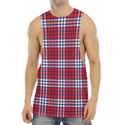 Blue Red And White USA Plaid Print Men's Muscle Tank Top