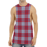 Blue Red And White USA Plaid Print Men's Muscle Tank Top