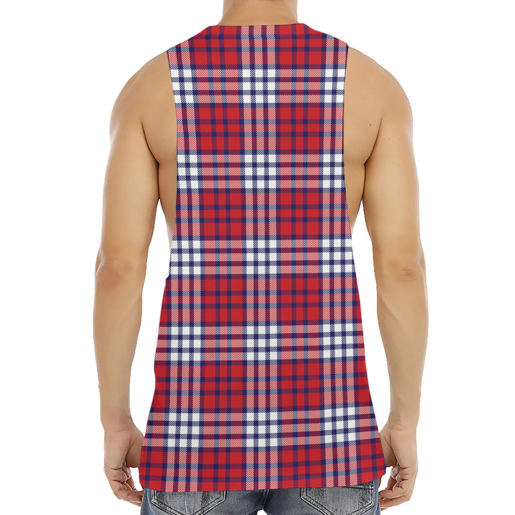 Blue Red And White USA Plaid Print Men's Muscle Tank Top
