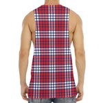 Blue Red And White USA Plaid Print Men's Muscle Tank Top