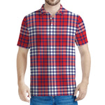 Blue Red And White USA Plaid Print Men's Polo Shirt
