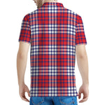 Blue Red And White USA Plaid Print Men's Polo Shirt