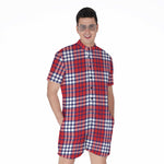 Blue Red And White USA Plaid Print Men's Rompers