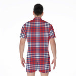 Blue Red And White USA Plaid Print Men's Rompers