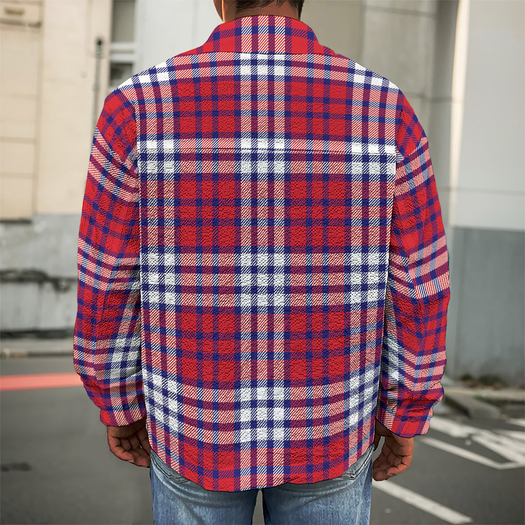 Blue Red And White USA Plaid Print Men's Shirt Jacket