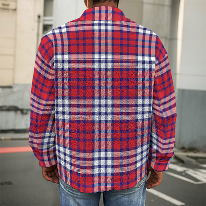 Blue Red And White USA Plaid Print Men's Shirt Jacket