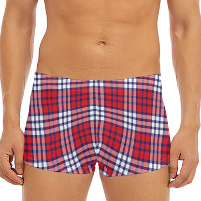 Blue Red And White USA Plaid Print Men's Short Boxer Briefs