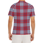 Blue Red And White USA Plaid Print Men's Short Sleeve Rash Guard