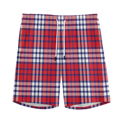 Blue Red And White USA Plaid Print Men's Sports Shorts