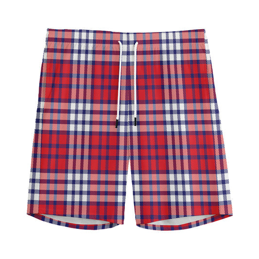 Blue Red And White USA Plaid Print Men's Sports Shorts