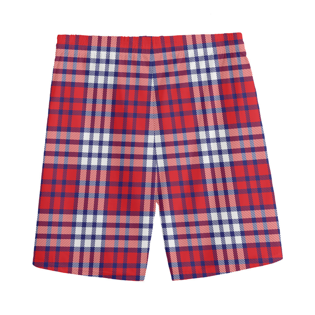 Blue Red And White USA Plaid Print Men's Sports Shorts