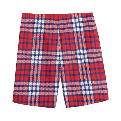 Blue Red And White USA Plaid Print Men's Sports Shorts