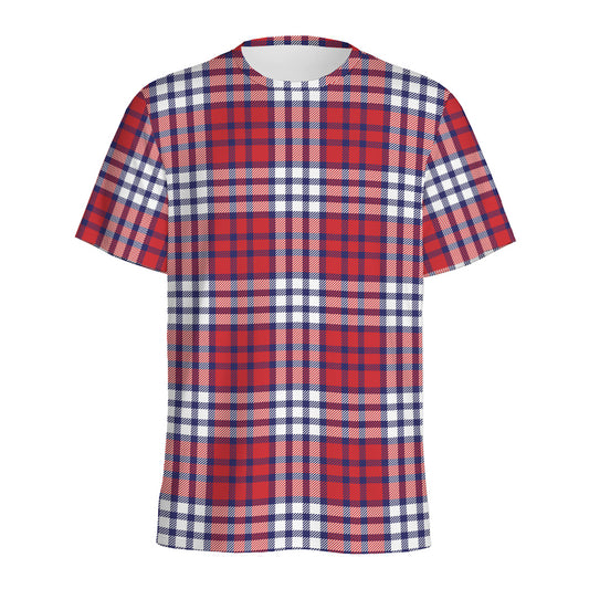 Blue Red And White USA Plaid Print Men's Sports T-Shirt