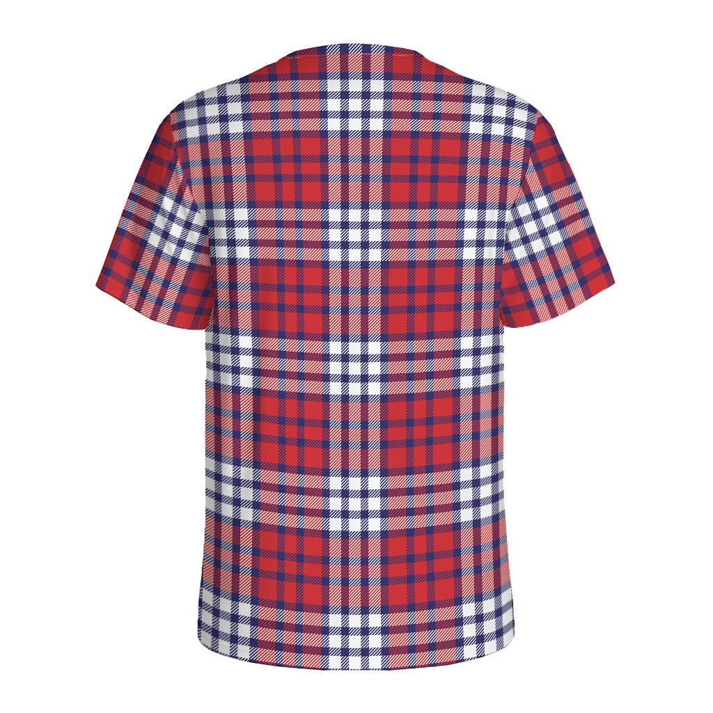 Blue Red And White USA Plaid Print Men's Sports T-Shirt