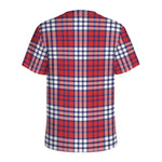 Blue Red And White USA Plaid Print Men's Sports T-Shirt