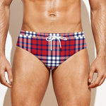 Blue Red And White USA Plaid Print Men's Swim Briefs