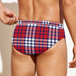 Blue Red And White USA Plaid Print Men's Swim Briefs