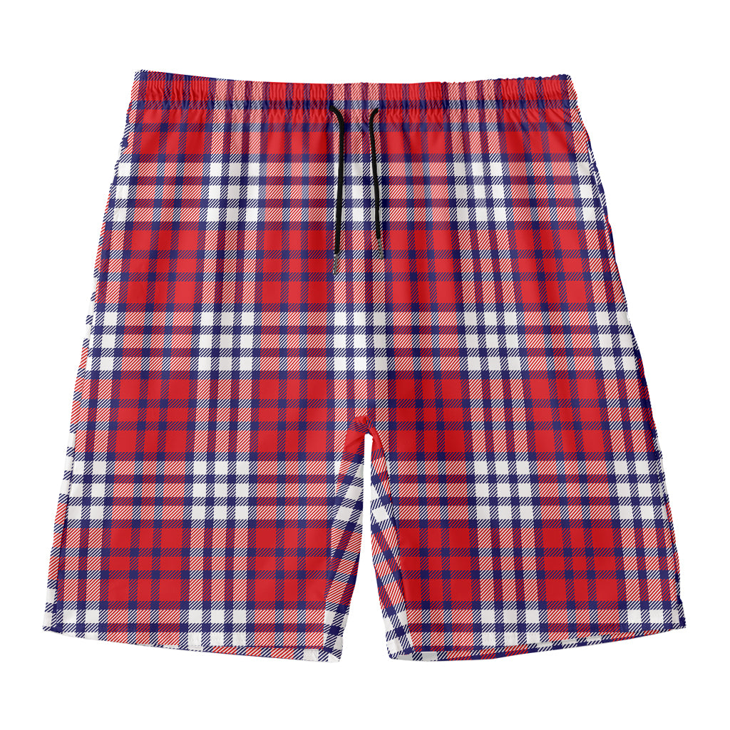 Blue Red And White USA Plaid Print Men's Swim Trunks