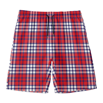 Blue Red And White USA Plaid Print Men's Swim Trunks