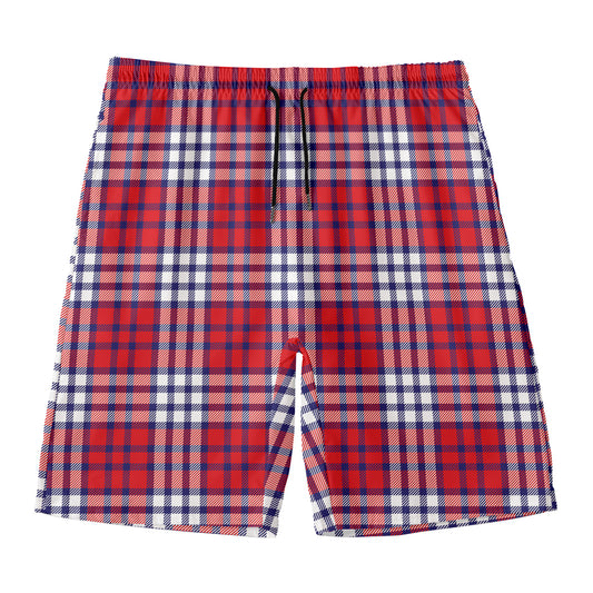 Blue Red And White USA Plaid Print Men's Swim Trunks