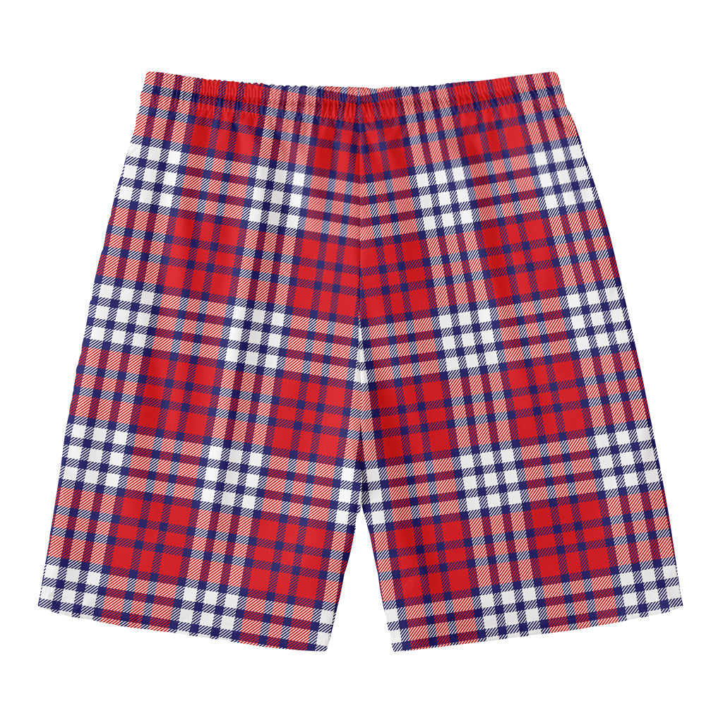 Blue Red And White USA Plaid Print Men's Swim Trunks