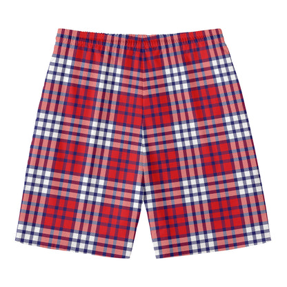 Blue Red And White USA Plaid Print Men's Swim Trunks