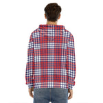 Blue Red And White USA Plaid Print Men's Velvet Pullover Hoodie