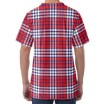 Blue Red And White USA Plaid Print Men's Velvet T-Shirt