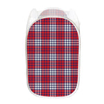 Blue Red And White USA Plaid Print Mesh Laundry Hamper
