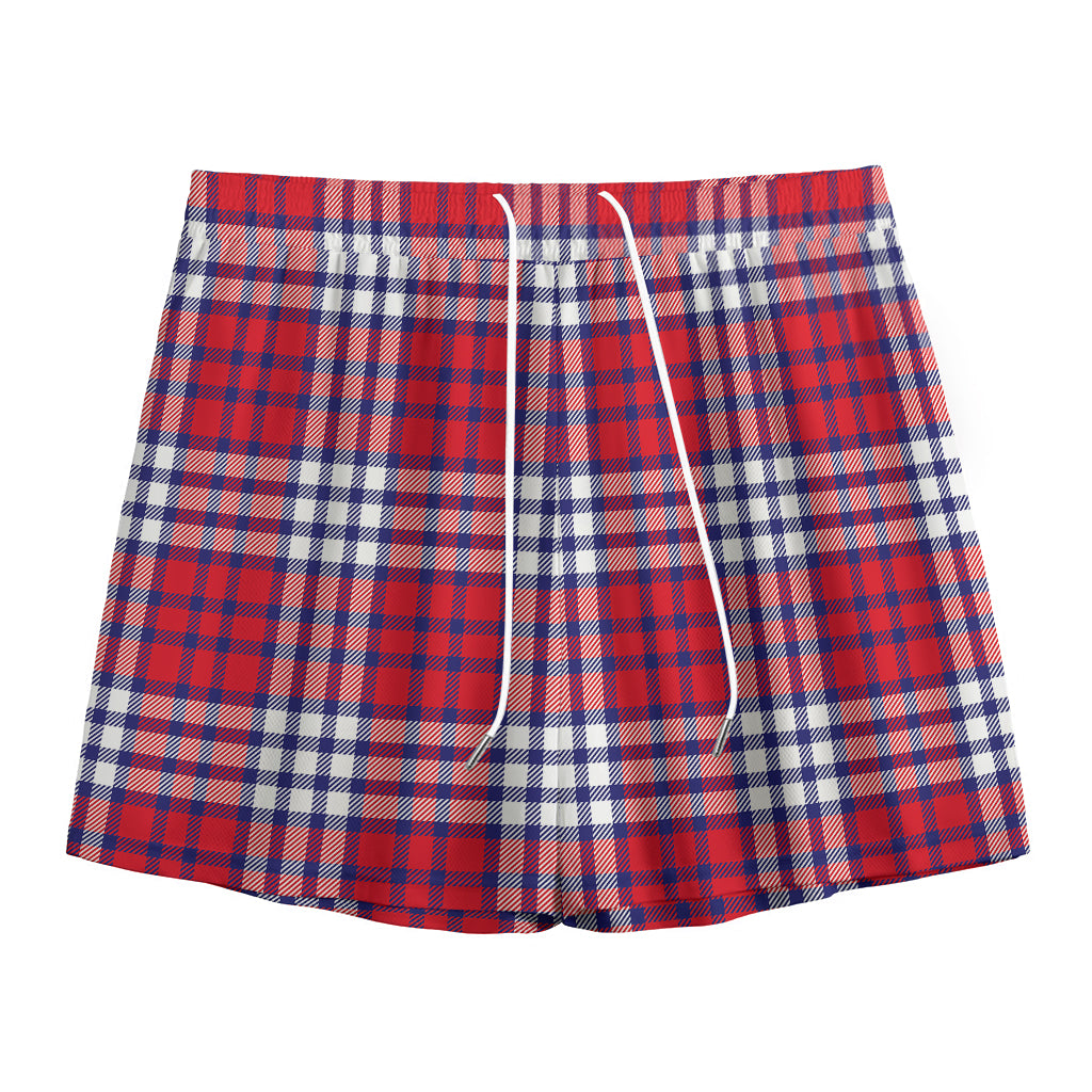 Blue Red And White USA Plaid Print Mesh Shorts