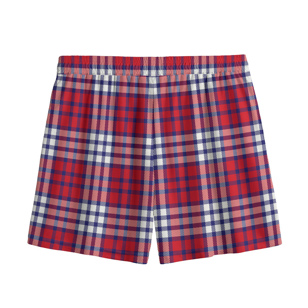 Blue Red And White USA Plaid Print Mesh Shorts