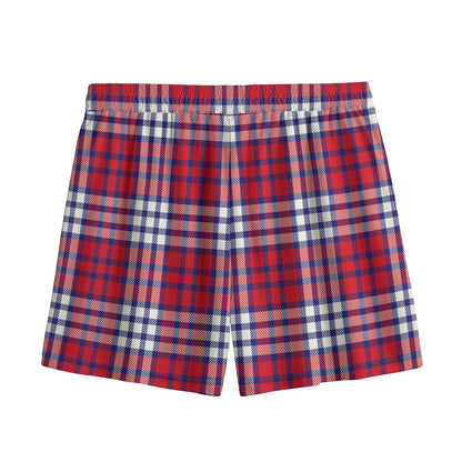 Blue Red And White USA Plaid Print Mesh Shorts
