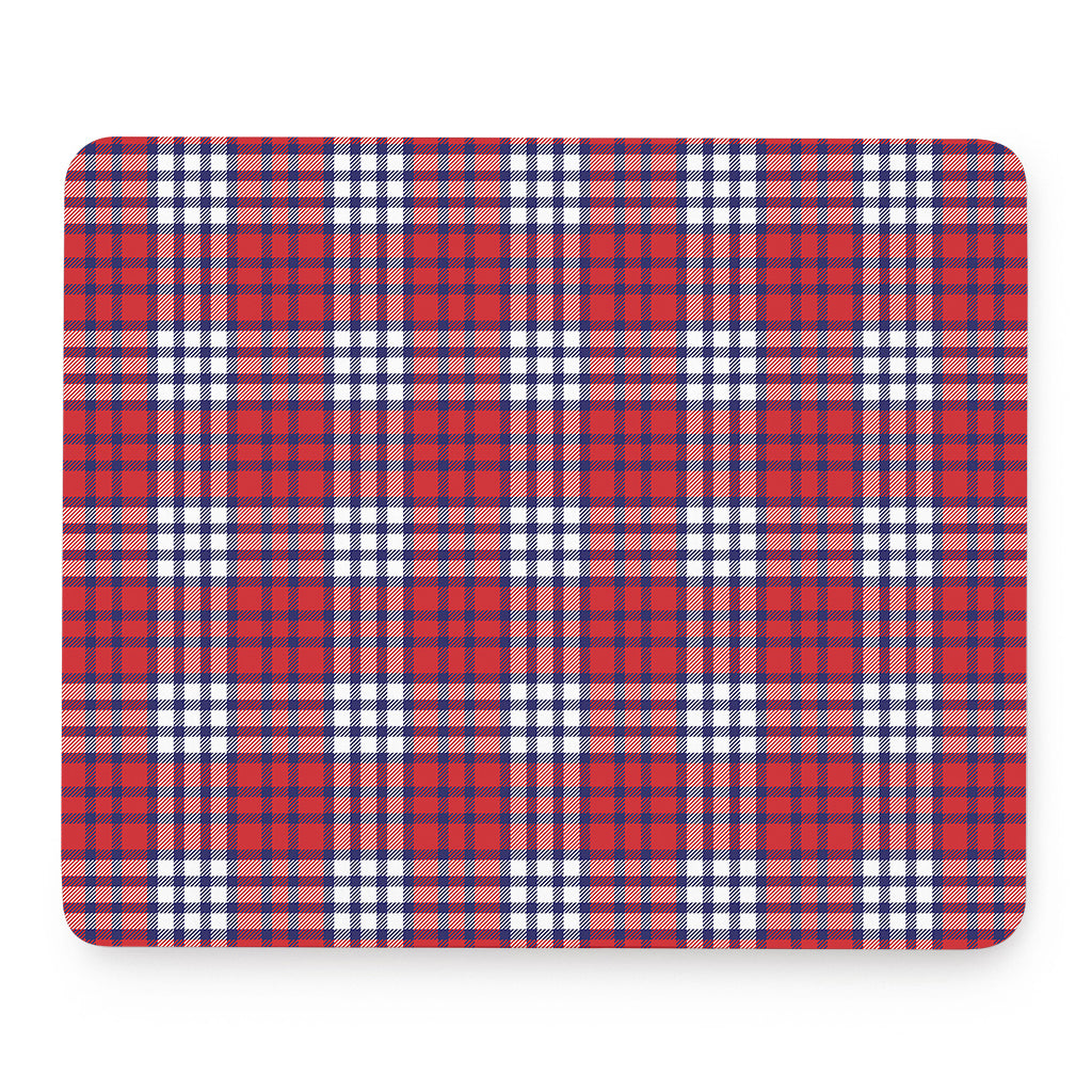 Blue Red And White USA Plaid Print Mouse Pad